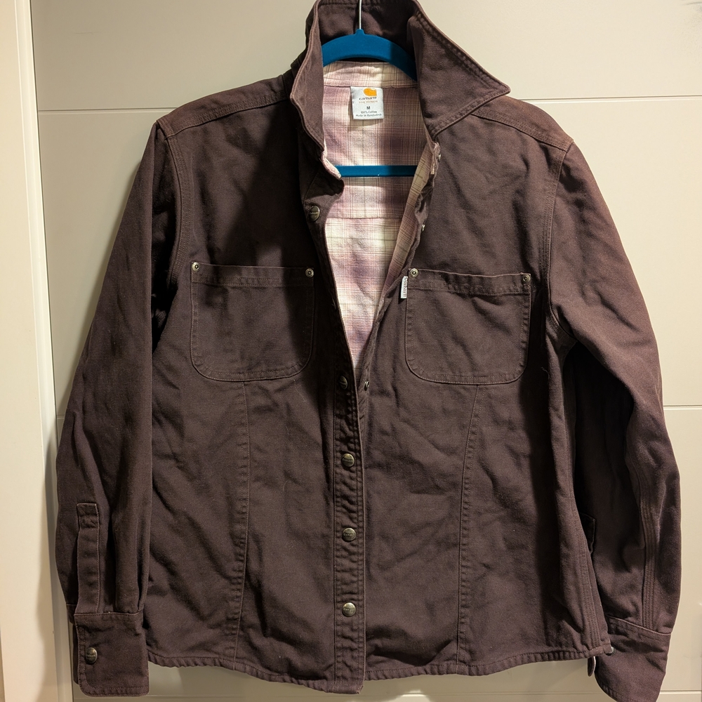 Rare Vintage Carhartt brown canvas flannel lined shirt jacket